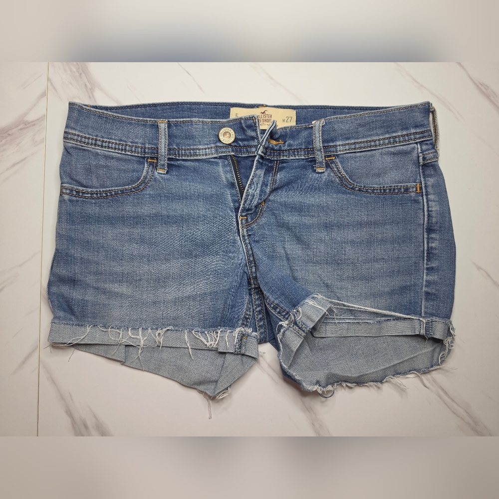 Hollister Midi Light Blue Distressed Denim Shorts | Size 27 | Jean Shorts